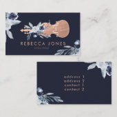 blauwe bloemen violist visitekaartje (Voorkant / Achterkant)