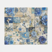 Blauwe Bloemen & Vlinder Patchwork Quilt Patroon Fleece Deken (Voorkant (Horizontaal))