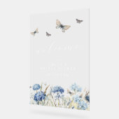 Blauwe bloemen & vlinders bruiloft feest begrroeti acryl bord (Hoek)