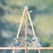 Blauwe bloemen & vlinders Bruiloft Welcome Acryl Bord (Neutraal)
