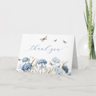 Blauwe bloemen & vlinders Calligraphy Bedankt 