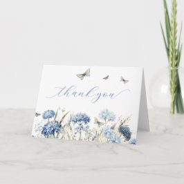 Blauwe bloemen & vlinders Calligraphy Bedankt 