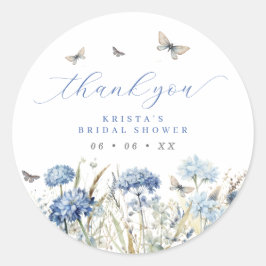 Blauwe bloemen & vlinders dank u Vrijgezellenfeest Ronde Sticker