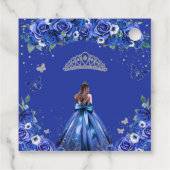 Blauwe Bloemen Vlinders Quinceañera Prinses Bedankjes Labels (Achterkant)