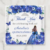 Blauwe Bloemen Vlinders Quinceañera Prinses Bedankjes Labels (Voorkant)