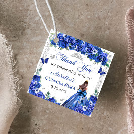 Blauwe Bloemen Vlinders Quinceañera Prinses Bedankjes Labels