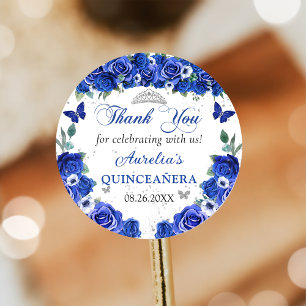Blauwe Bloemen Vlinders Quinceañera Prinses Ronde Sticker