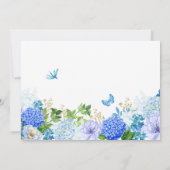 Blauwe bloemen vogel eenvoudige elegante bruiloft kaart (Achterkant)