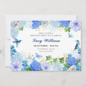 Blauwe bloemen vogel elegante verjaardag kaart (Voorkant)