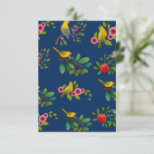 Blauwe bloemen vogel print bedankkaart (Staand voorkant)