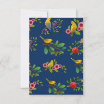 Blauwe bloemen vogel print