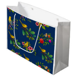Blauwe Bloemen Vogel Print Gift Bag Groot Cadeauzakje