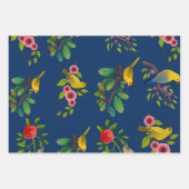 Blauwe bloemen vogel print inpakpapier vel (Voorkant)