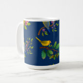 Blauwe bloemen vogel print koffiemok (Voorkant links)