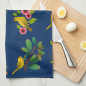 Blauwe bloemen vogel print theedoek (Quarter Fold)