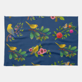 Blauwe bloemen vogel print theedoek (Horizontaal)