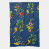 Blauwe bloemen vogel print theedoek (Verticaal)