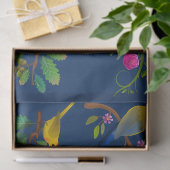 Blauwe bloemen vogel print tissuepapier (Geschenk)