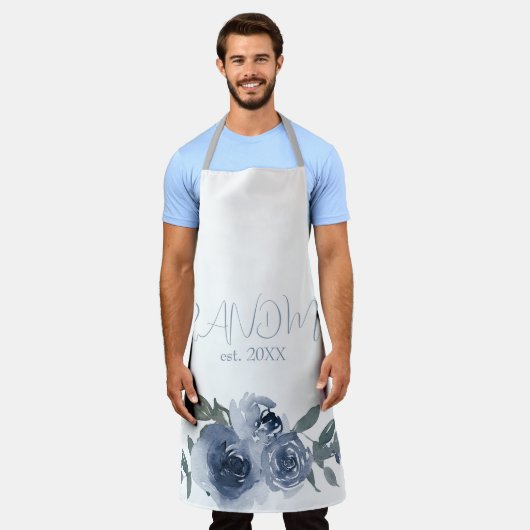 Blauwe bloemen voor oma schort (Gedragen)