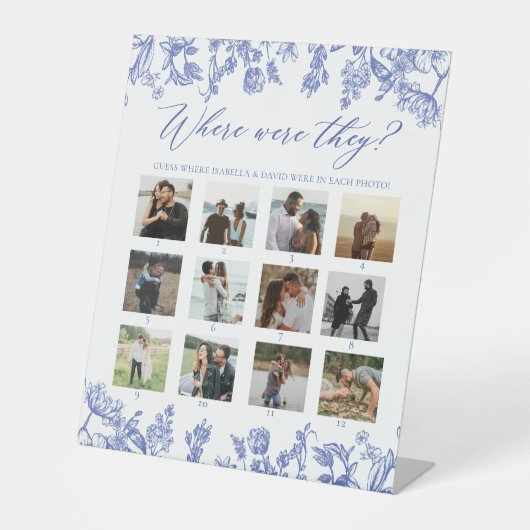  blauwe bloemen waar ze Vrijgezellenfeest Reclamebord Met Voetstuk (Voorkant)