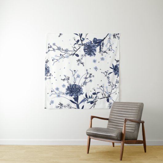 Blauwe bloemen wandkleed (In situ)