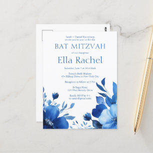 Blauwe Bloemen Waterverf BAT MITZVAH CUSTOM Briefkaart
