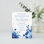 Blauwe Bloemen Waterverf BAT MITZVAH CUSTOM Briefkaart (Staand voorkant)