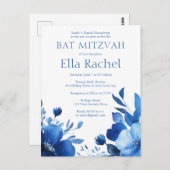 Blauwe Bloemen Waterverf BAT MITZVAH CUSTOM Briefkaart (Voorkant / Achterkant)