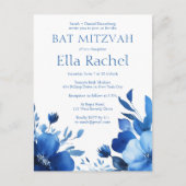 Blauwe Bloemen Waterverf BAT MITZVAH CUSTOM Briefkaart (Voorkant)