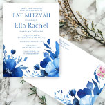 Blauwe Bloemen Waterverf BAT MITZVAH CUSTOM Briefkaart<br><div class="desc">Perfect aangepast briefkaart voor een mooie bat mitswa uitnodiging! VOLLEDIG ! Klik hierboven op "Personaliseren" om de tekst te bewerken. Klik op "Bewerken met ontwerpgereedschap" om de lettertypen, kleuren en plaatsingen aan te passen. Houd of verwijder de achterkant of controleer mijn winkel ook op alternatieve design. Design is ook beschikbaar...</div>