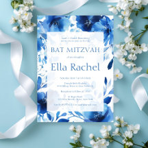 Blauwe Bloemen Waterverf BAT MITZVAH CUSTOM
