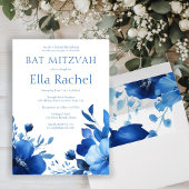 Blauwe Bloemen Waterverf BAT MITZVAH CUSTOM Kaart