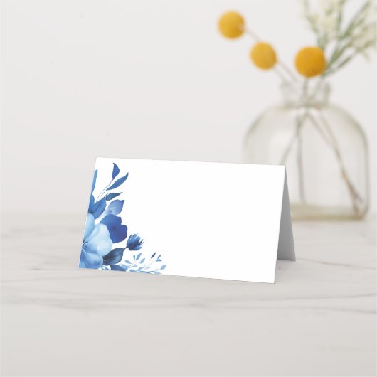 Blauwe Bloemen Waterverf BAT MITZVAH CUSTOM Plaatskaartje (Achterkant)