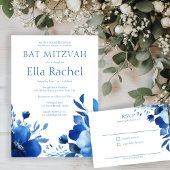 Blauwe Bloemen Waterverf BAT MITZVAH CUSTOM RSVP Informatiekaartje