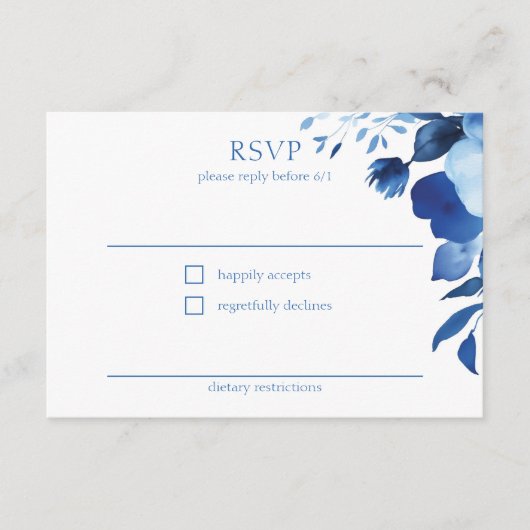 Blauwe Bloemen Waterverf BAT MITZVAH CUSTOM RSVP Informatiekaartje (Voorkant)