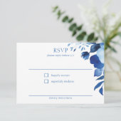 Blauwe Bloemen Waterverf BAT MITZVAH CUSTOM RSVP Informatiekaartje (Staand voorkant)