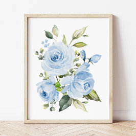Blauwe bloemen, Waterverf bloemen, Jongen Nursery Poster