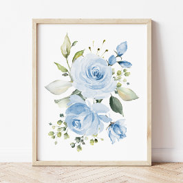Blauwe bloemen, Waterverf bloemen, Jongen Nursery Poster