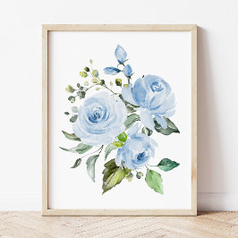 Blauwe bloemen, Waterverf bloemen, Jongen Nursery Poster