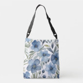 Blauwe Bloemen Waterverf Bloemen Ontwerp Crossbody Tas (Achterkant)
