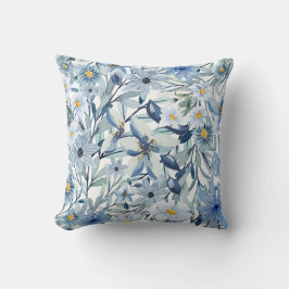 Blauwe Bloemen Waterverf Bloemstuk Kunst Kussen