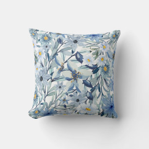 Blauwe Bloemen Waterverf Bloemstuk Kunst Kussen