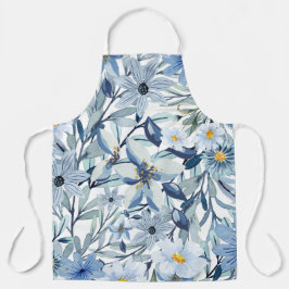 Blauwe Bloemen Waterverf Bloemstuk Kunst Schort