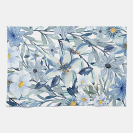 Blauwe Bloemen Waterverf Bloemstuk Kunst Theedoek