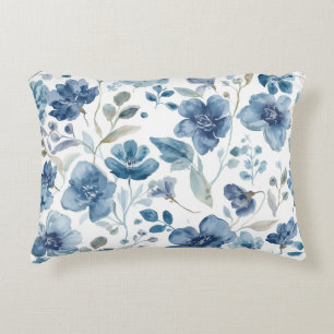 Blauwe Bloemen Waterverf Botanische Bloem Accent Kussen