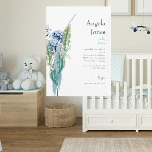 Blauwe Bloemen Waterverf Foliage Baby shower III Kaart