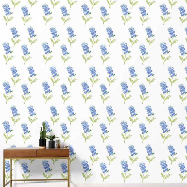 Blauwe Bloemen Waterverf Patroon Behang (Hal)