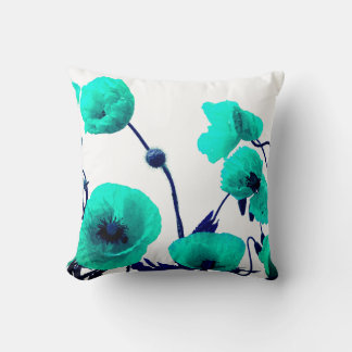 Blauwe Bloemen Waterverf Poppy Flowers White Moder Kussen