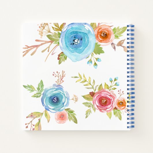 Blauwe bloemen waterverf schetsboek scriptnaam chi notitieboek (Achterkant)