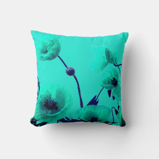 Blauwe Bloemen Waterverf Turquoise Poppy Flowers A Kussen